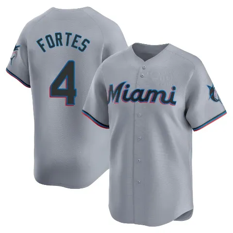 Youth Miami Marlins ＃4 Nick Fortes Gray Limited Road Jersey