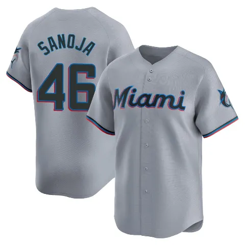 Youth Miami Marlins ＃46 Javier Sanoja Gray Limited Road Jersey