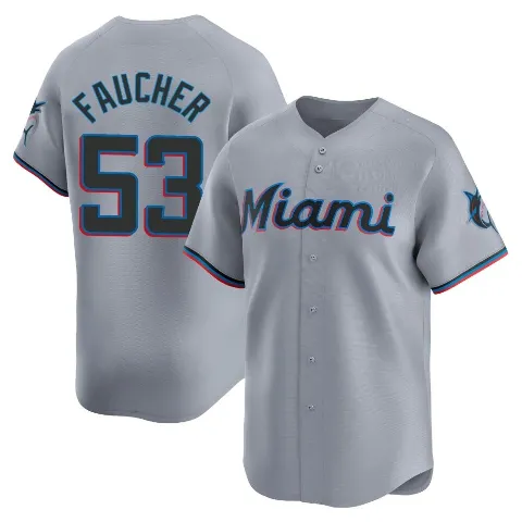 Youth Miami Marlins ＃53 Calvin Faucher Gray Limited Road Jersey