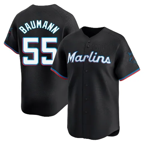 Youth Miami Marlins ＃55 Mike Baumann Black Limited Alternate Jersey