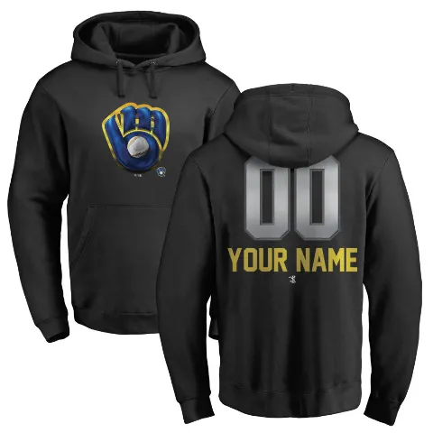 Youth Milwaukee Brewers ＃00 Custom Hoodie Black Custom Midnight Mascot Pullover Hoodie -