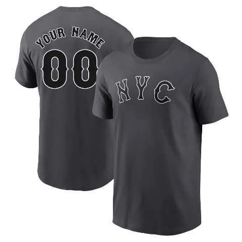 Youth New York Mets ＃00 Custom T-Shirt Custom Graphite 2024 City Connect Fuse Name & Number T-Shirt