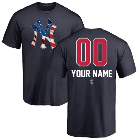 Youth New York Yankees ＃00 Custom T-Shirt Navy Custom Name and Number Banner Wave T-Shirt -
