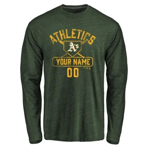 Youth Oakland Athletics ＃00 Custom T-Shirt Green Custom Base Runner Tri-Blend Long Sleeve T-Shirt -