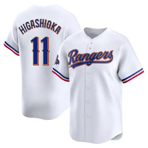 Youth Texas Rangers ＃11 Kyle Higashioka Gold Limited White 2024 Collection Jersey