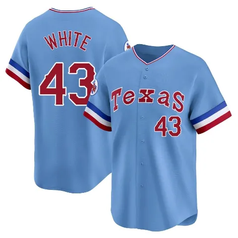 Youth Texas Rangers ＃43 Owen White Light Blue Limited Cooperstown Collection Jersey